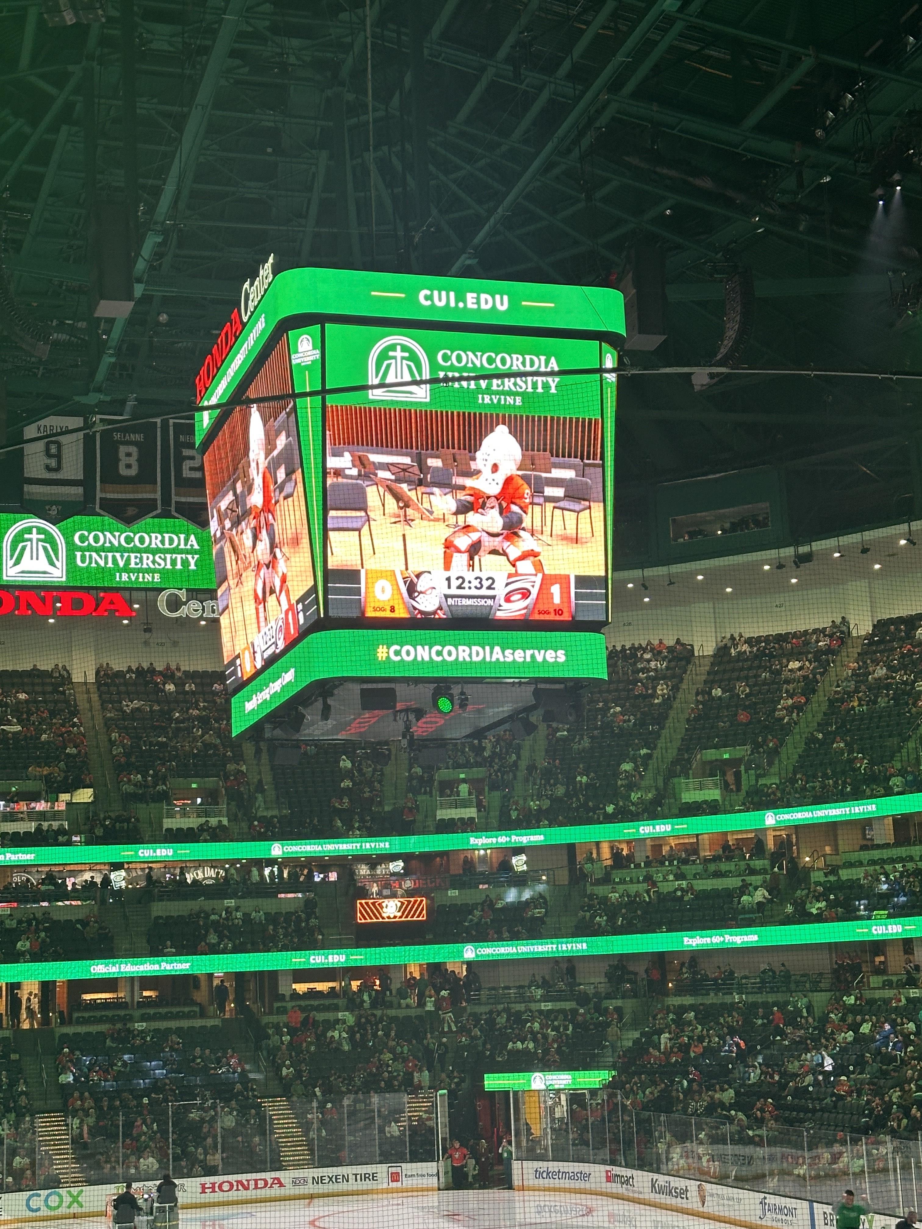  Picture of the LED screens with Concordia advertising during presenting night at Honda Center. 